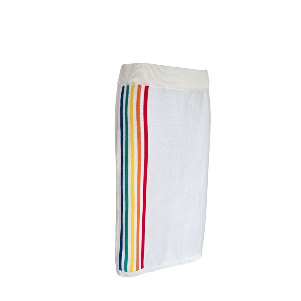 OSKNIT White Rainbow Stripe Knit Midi Skirt Retro 70s Y2K Preppy Dopamine Chic S - Picture 3 of 7